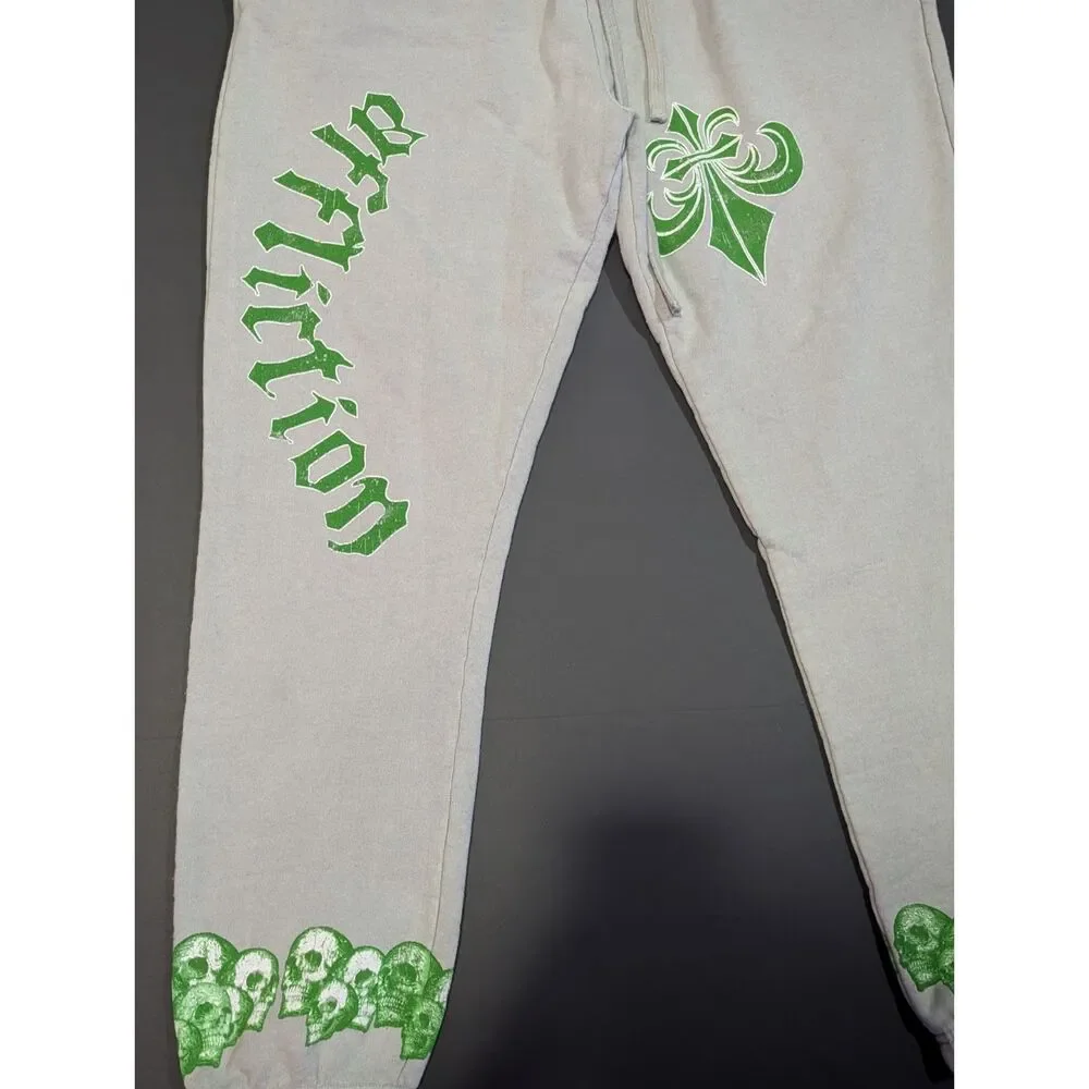 NWT Affliction River Styx Sweatpants Mens XL Grey Green Skulls Y2K Gothic NEW